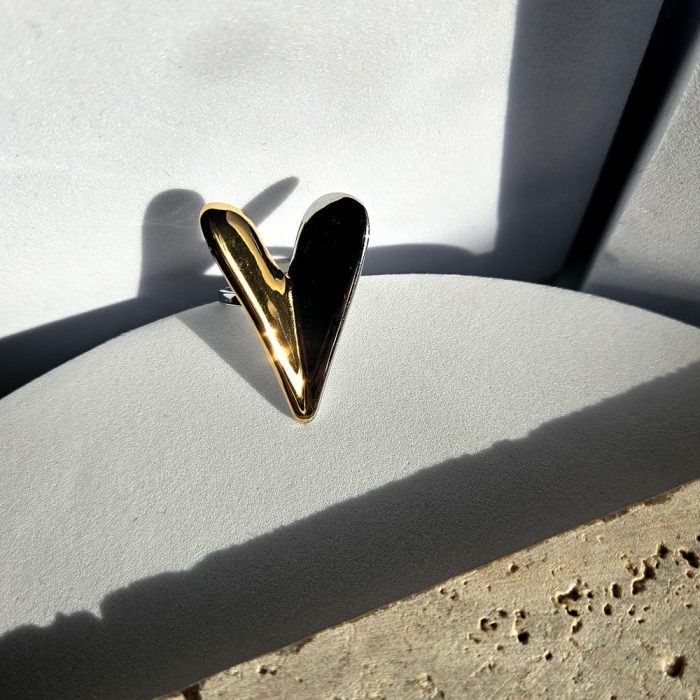 Δαχτυλίδι Ρυθμιζόμενο Καρδιά - Δίχρωμη - Image 3