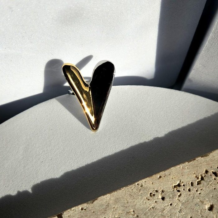 Δαχτυλίδι Ρυθμιζόμενο Καρδιά - Δίχρωμη - Image 3