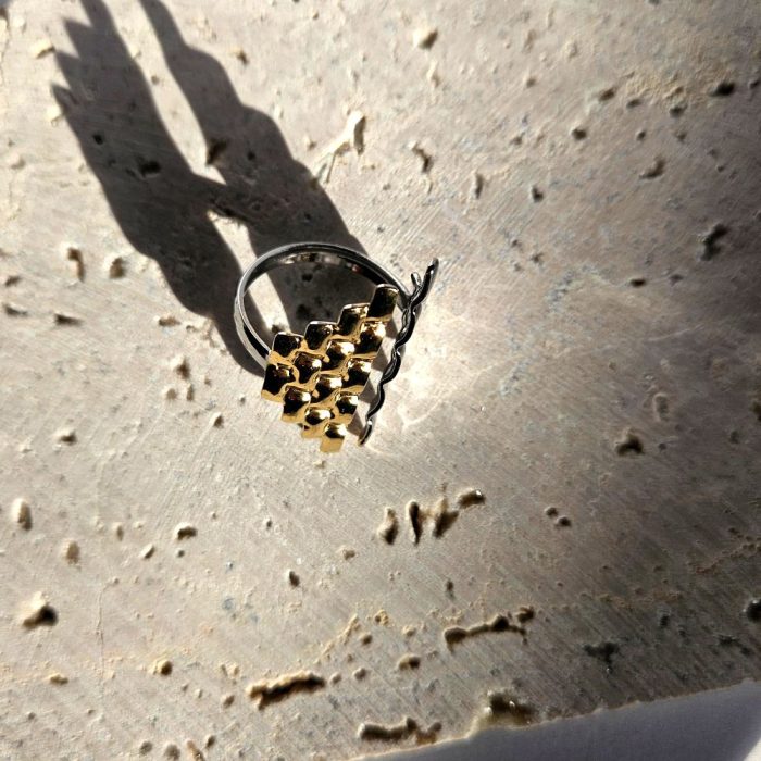 Δαχτυλίδι Ρυθμιζόμενο Pearl Rombus - Δίχρωμο - Image 2