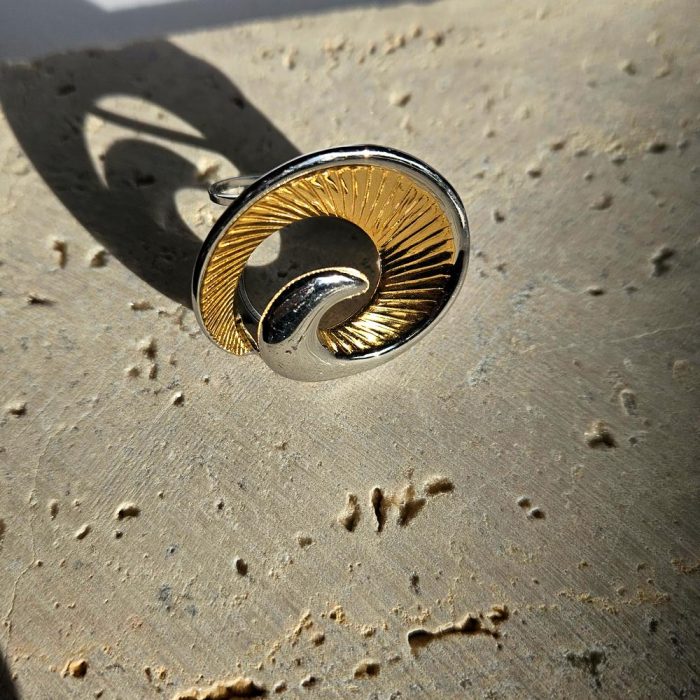 Δαχτυλίδι Ρυθμιζόμενο Circle Spin Χρυσό με Ασημί Περίγραμμα - Image 3