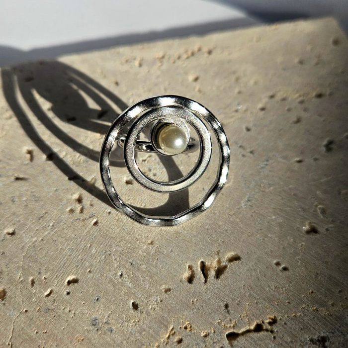 Δαχτυλίδι Ρυθμιζόμενο Circle By Circle με Λευκό Πετράδι - Ασημί - Image 3