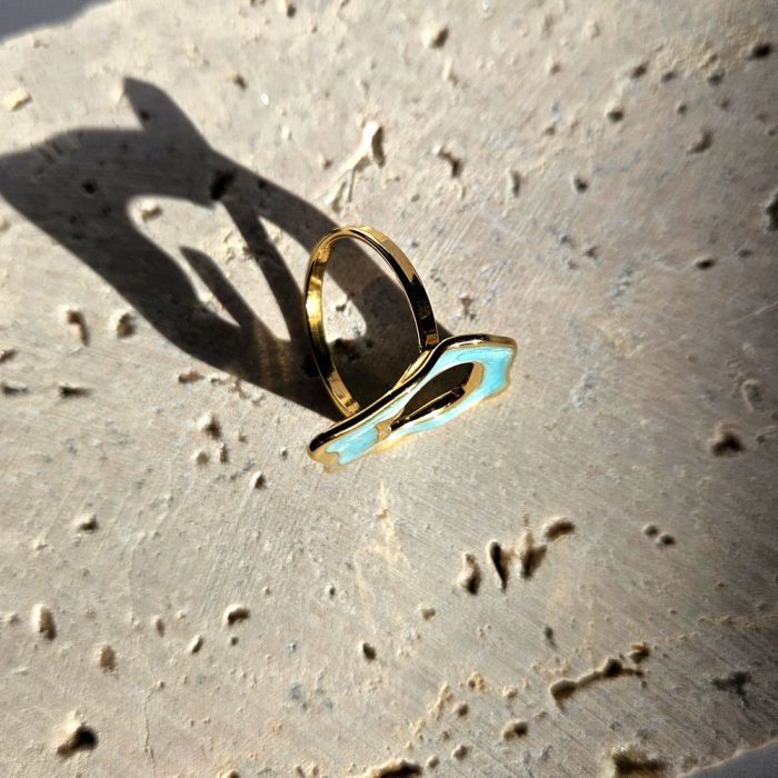 Δαχτυλίδι Ρυθμιζόμενο με Γαλάζιες Λεπτομέρειες - Χρυσό - Image 2