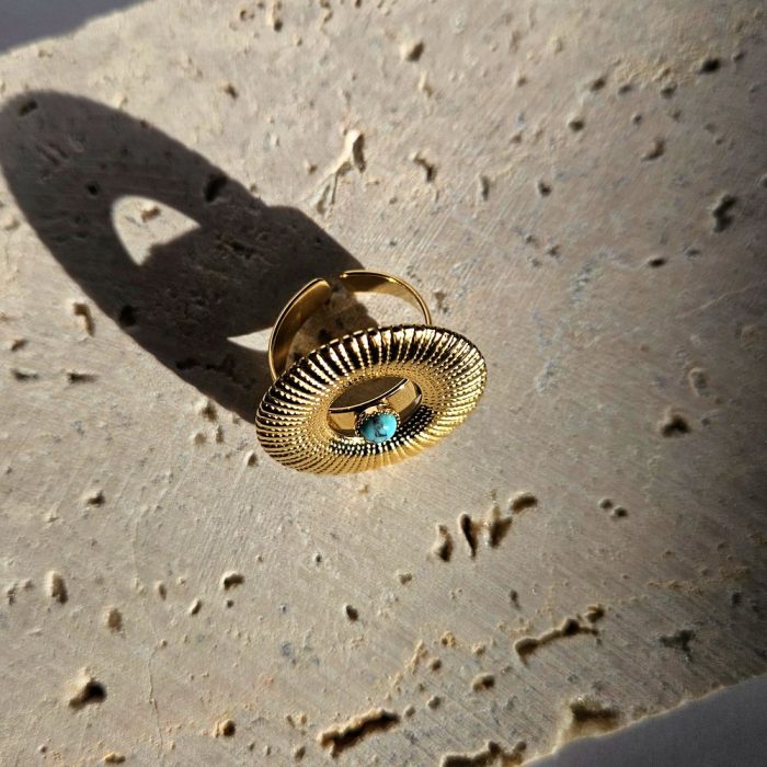 Δαχτυλίδι Ρυθμιζόμενο Zagre Circle Με Μπλε Πετράδι - Χρυσό - Image 2