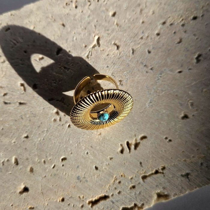 Δαχτυλίδι Ρυθμιζόμενο Zagre Circle Με Μπλε Πετράδι - Χρυσό - Image 2