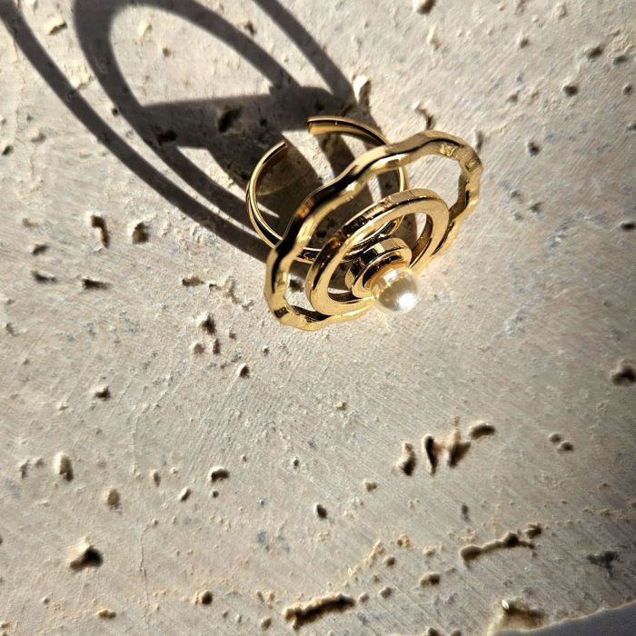 Δαχτυλίδι Ρυθμιζόμενο Circle By Circle με Λευκό Πετράδι - Χρυσό - Image 2