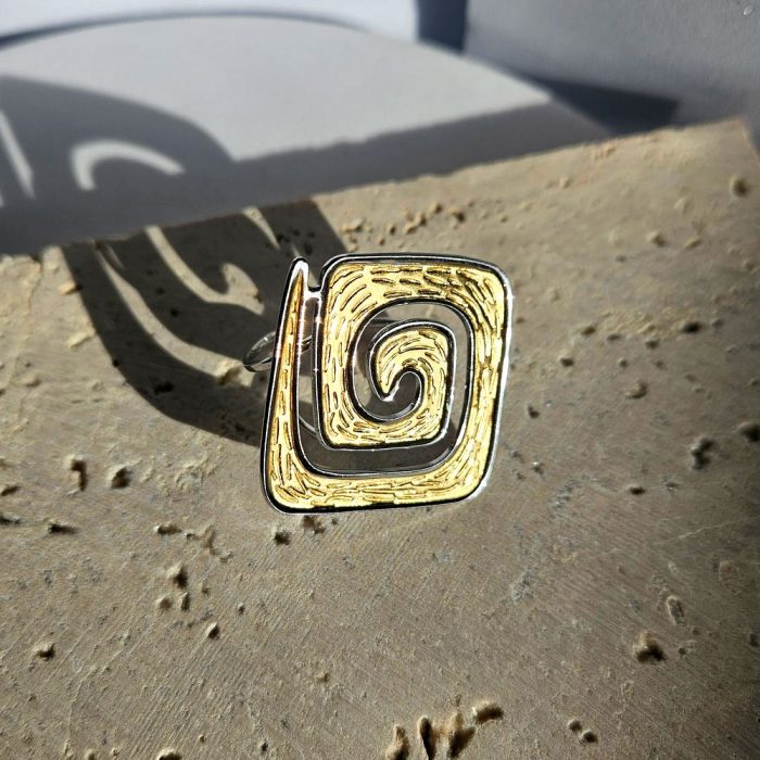 Δαχτυλίδι Ρυθμιζόμενο Square Spin Χρυσό με Ασημί Περίγραμμα - Image 3