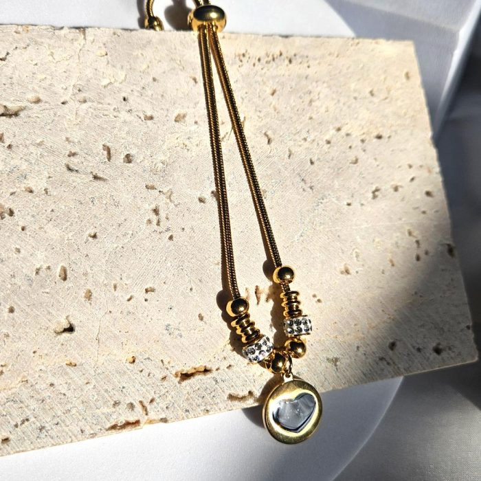 Βραχιόλι Αλυσίδα Με Κρεμαστή Καρδιά Μαύρη - Χρυσό - Image 3