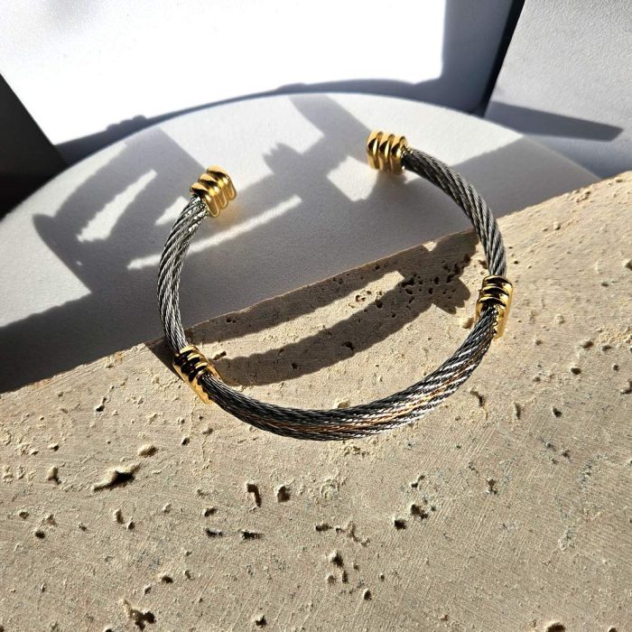 Βραχιόλι Χειροπέδα 3πλη Ενιαία - Ασημί, Χρυσό, Bronze - Image 2