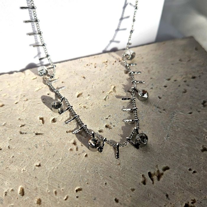 Κολιέ Αλυσίδα με Διαμαντάκια - Ασημί - Image 3