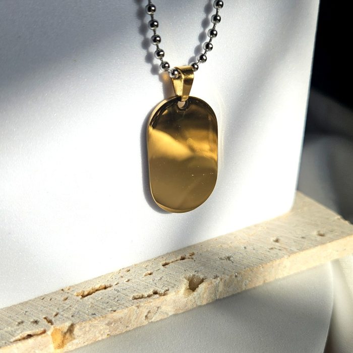 Κολιέ Πλακέτα Χρυσή με Ασημί Αλυσίδα - Image 3