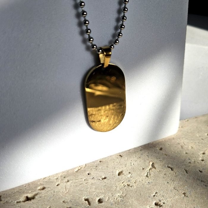 Κολιέ Πλακέτα Χρυσή με Ασημί Αλυσίδα - Image 2