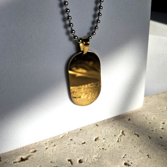 Κολιέ Πλακέτα Χρυσή με Ασημί Αλυσίδα - Image 2