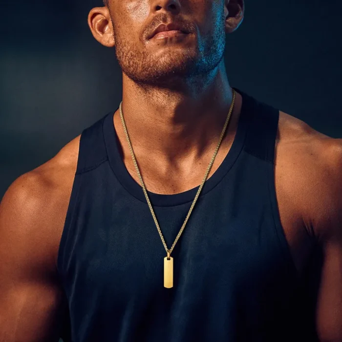 Κολιέ Unisex με Δυνατότητα Χάραξης Πλακέτα Κάθετη - Χρυσό - Image 3