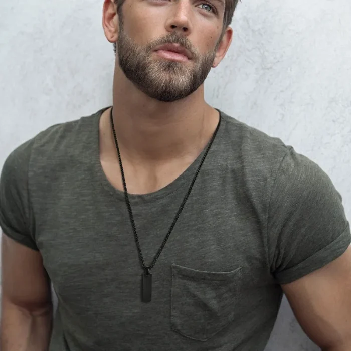 Κολιέ Unisex με Δυνατότητα Χάραξης Πλακέτα Κάθετη - Μαύρο - Image 2