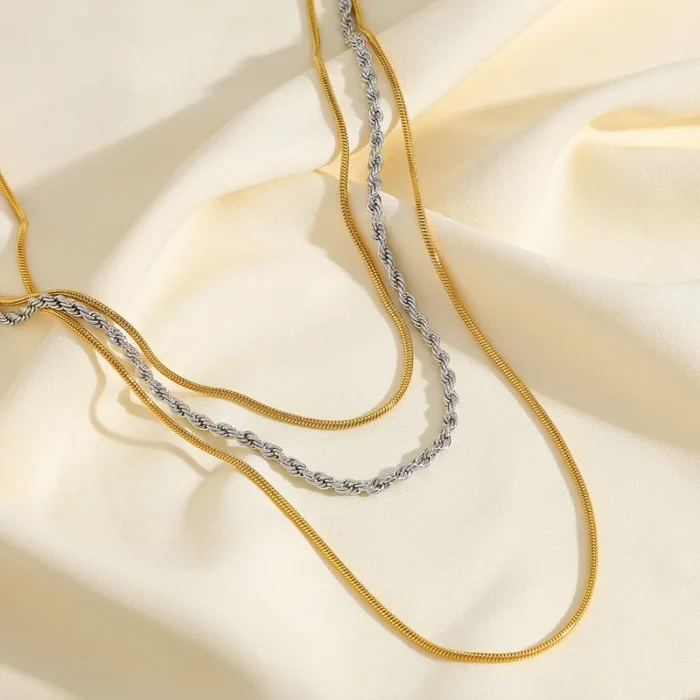Κολιέ Τριπλό Αλυσίδα - Δίχρωμο - Image 2