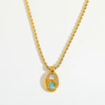 Κολιέ Oβαλ Long Blue Πέτρα - Χρυσό