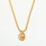 Κολιέ Oβαλ Long Pink Πέτρα - Χρυσό