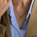 Κολιέ Αλυσίδα με Πλακέτα Διαμαντένια Καρδιά - Χρυσό