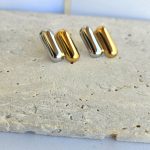 Σκουλαρίκια Κουμπωτά Double Lines - Δίχρωμα - Image 2