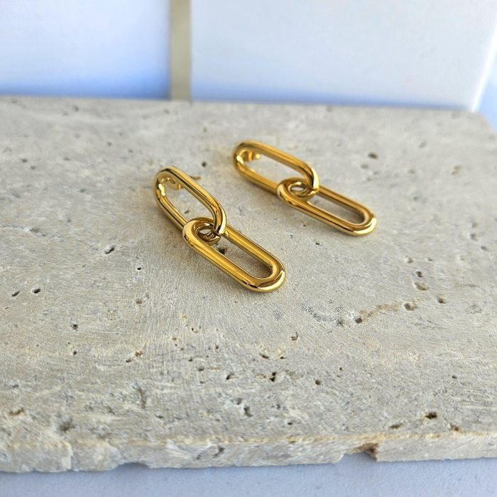 Σκουλαρίκια Κουμπωτά Αλυσιδωτά - Χρυσό - Image 2