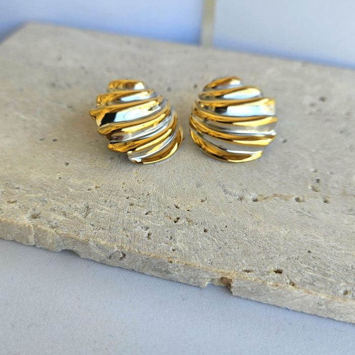 Σκουλαρίκια Κουμπωτά Aven - Δίχρωμα - Image 2