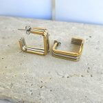 Σκουλαρίκια Κουμπωτά Half Square - Δίχρωμα