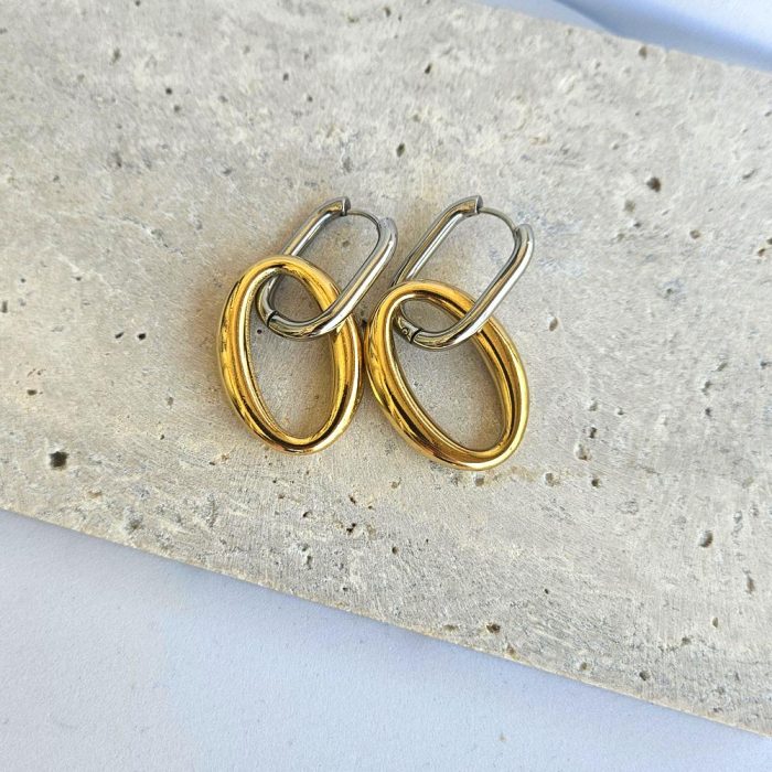 Σκουλαρίκια Double Oval Cric - Δίχρωμα - Image 3