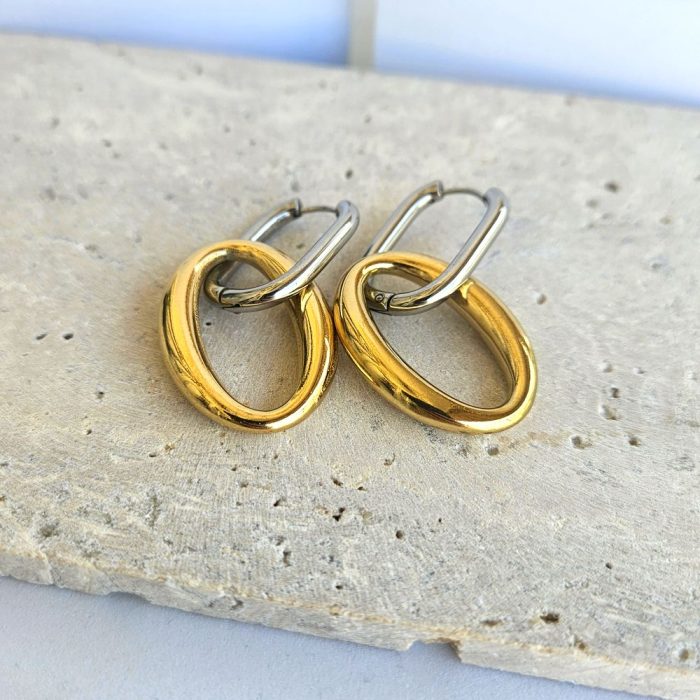 Σκουλαρίκια Double Oval Cric - Δίχρωμα - Image 2