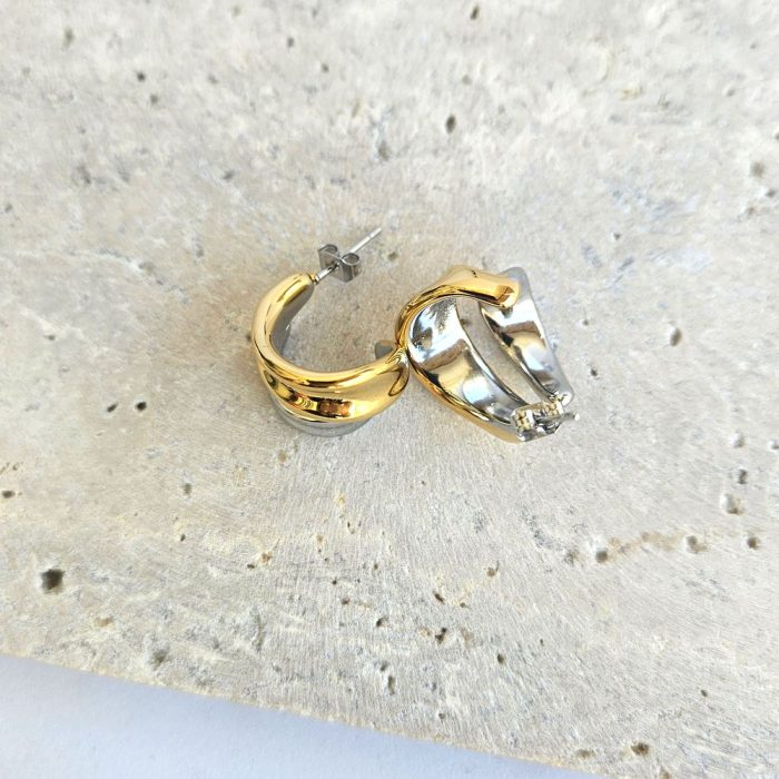 Σκουλαρίκια Κουμπωτά Double C - Δίχρωμα - Image 2