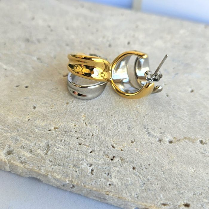 Σκουλαρίκια Κουμπωτά Double C - Δίχρωμα - Image 3