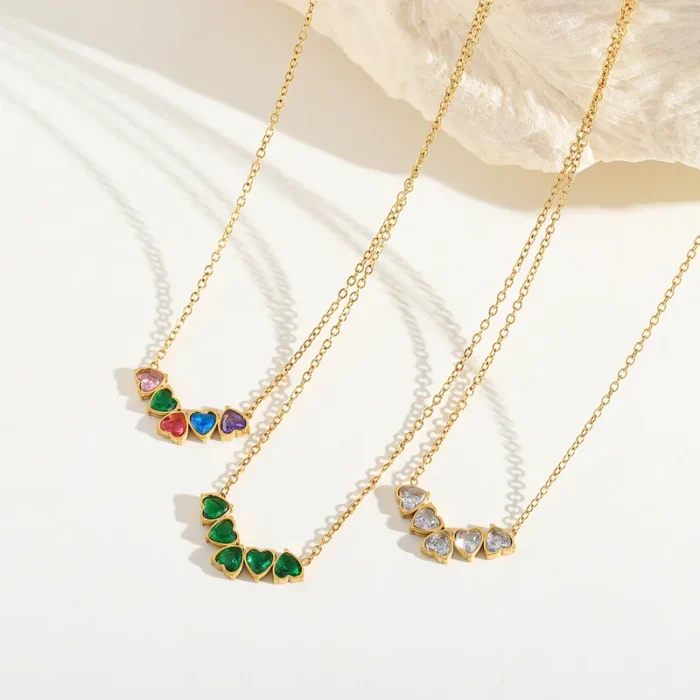 Κολιέ V Hearts Πράσινο - Χρυσό - Image 2