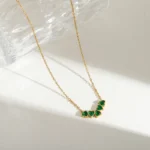 Κολιέ V Hearts Πράσινο - Χρυσό