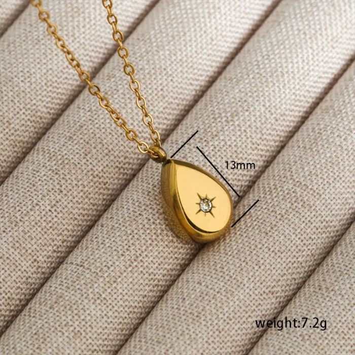 Κολιέ Πλακέτα Drop με Στρας - Χρυσό - Image 2