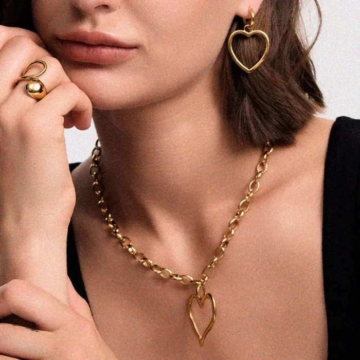 Κολιέ Καρδιά σε Κρεμαστή Αλυσίδα - Χρυσό - Image 3