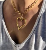 Κολιέ Καρδιά σε Κρεμαστή Αλυσίδα - Χρυσό - Image 4
