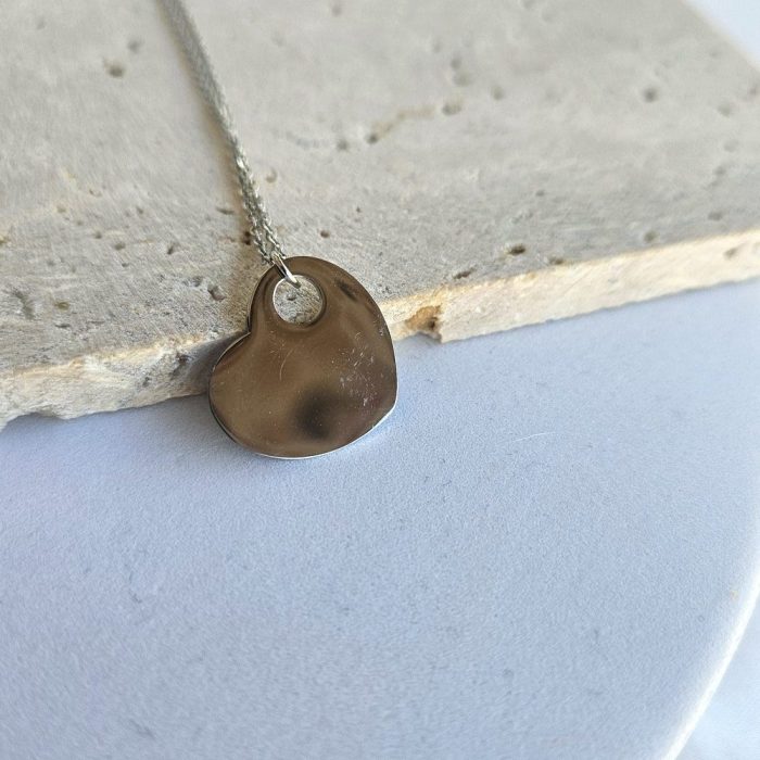 Κολιέ Αλυσίδα Καρδιά Πλακέτα - Ασημί - Image 3