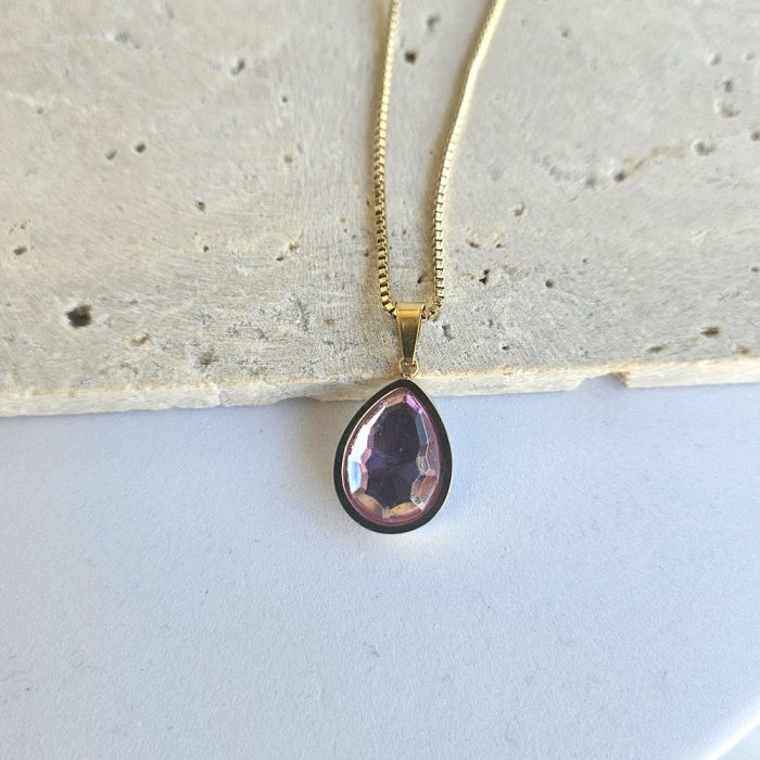 Κολιέ με Ροζ Πετράδι - Χρυσό - Image 2