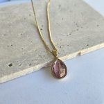 Κολιέ με Ροζ Πετράδι - Χρυσό