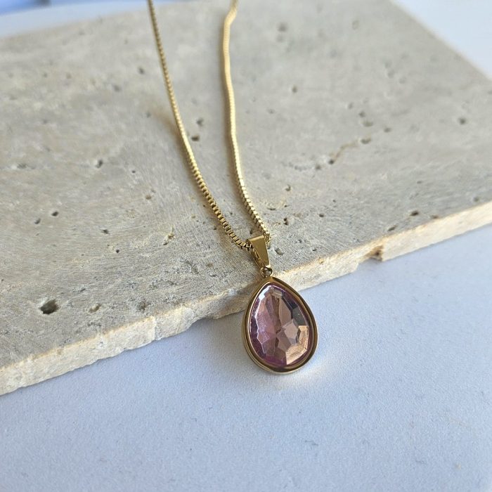 Κολιέ με Ροζ Πετράδι - Χρυσό - Image 3
