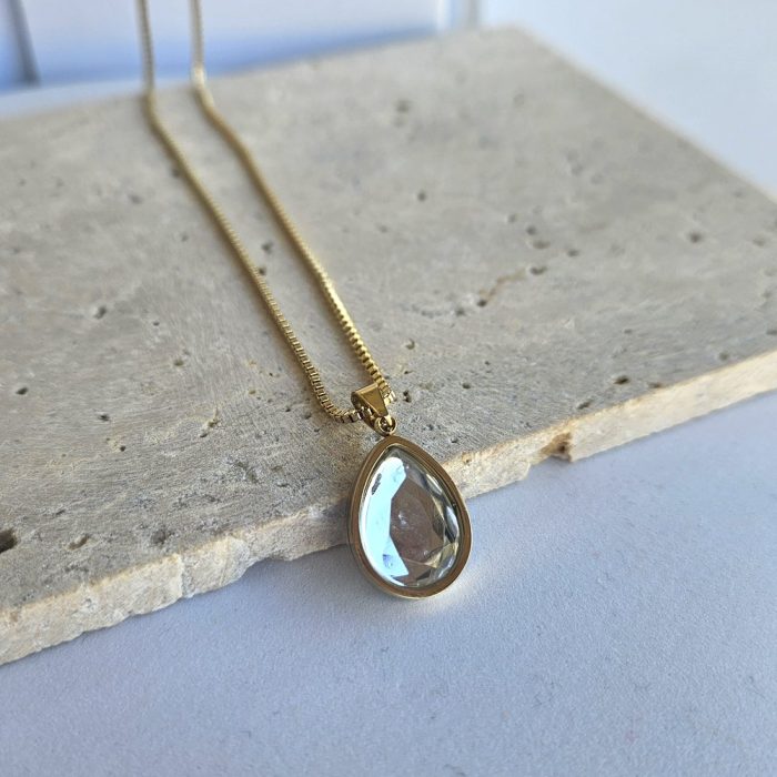 Κολιέ με Διάφανο Πετράδι - Χρυσό - Image 3