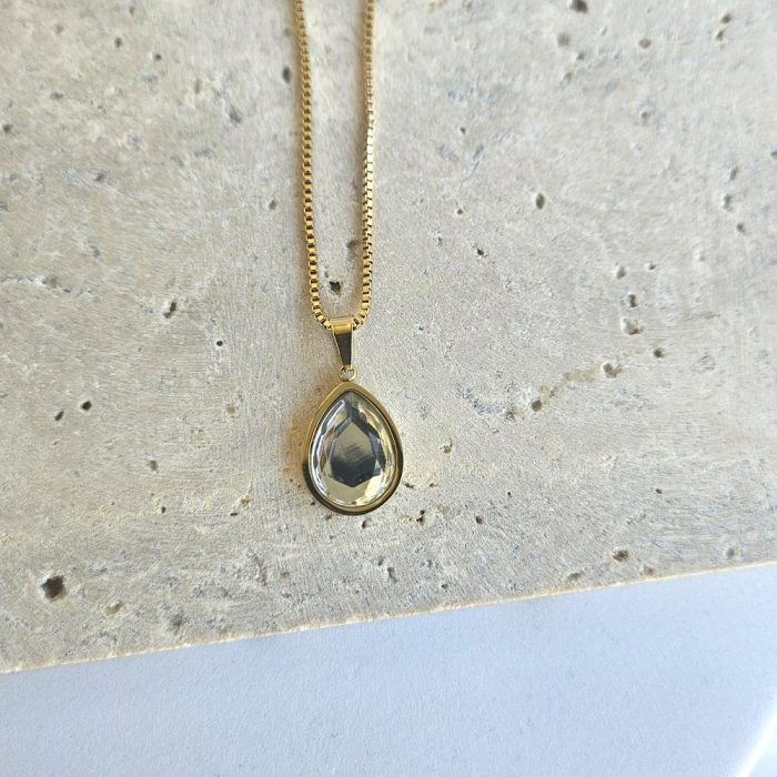 Κολιέ με Διάφανο Πετράδι - Χρυσό - Image 2