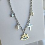 Κολιέ Αλυσίδα με Ματάκι και Περλίτσες - Ασημί - Image 2