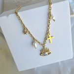 Κολιέ Αλυσίδα με Ματάκι και Περλίτσες - Χρυσό