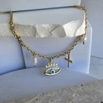 Κολιέ Αλυσίδα με Ματάκι και Περλίτσες - Χρυσό - Image 2