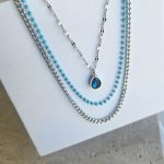 Κολιέ Τριπλή Αλυσίδα με Μπλε Λεπτομέρειες - Ασημί