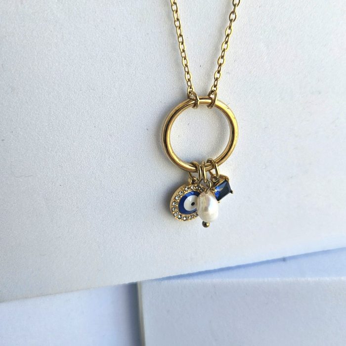 Κολιέ Pearl, Circle, Eye- Χρυσό - Image 3