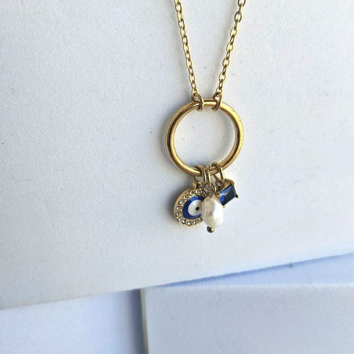 Κολιέ Pearl, Circle, Eye- Χρυσό - Image 3