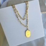 Κολιέ Αλυσίδα Διπλό με Πλακέτα Ματάκι - Χρυσό