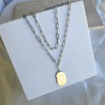 Κολιέ Αλυσίδα Διπλό με Πλακέτα Ματάκι - Ασημί