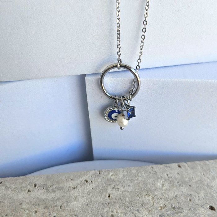 Κολιέ Pearl, Circle, Eye- Ασημί - Image 3